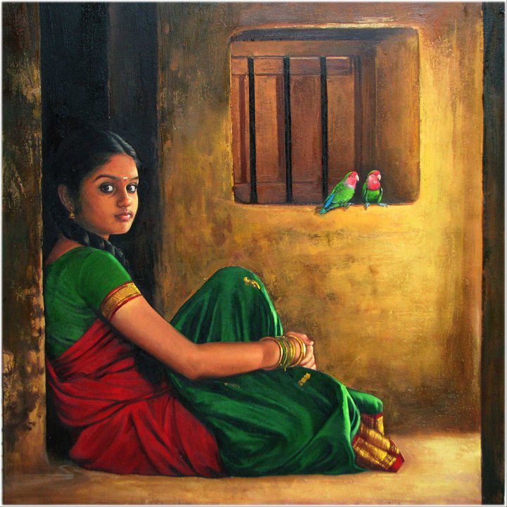 Paintings of rural indian women   Oil painting (2)
